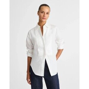 MADEWELL Cutaway Tuxedo Shirt XS White Cotton Poplin Pintucks Button Up NWT B30